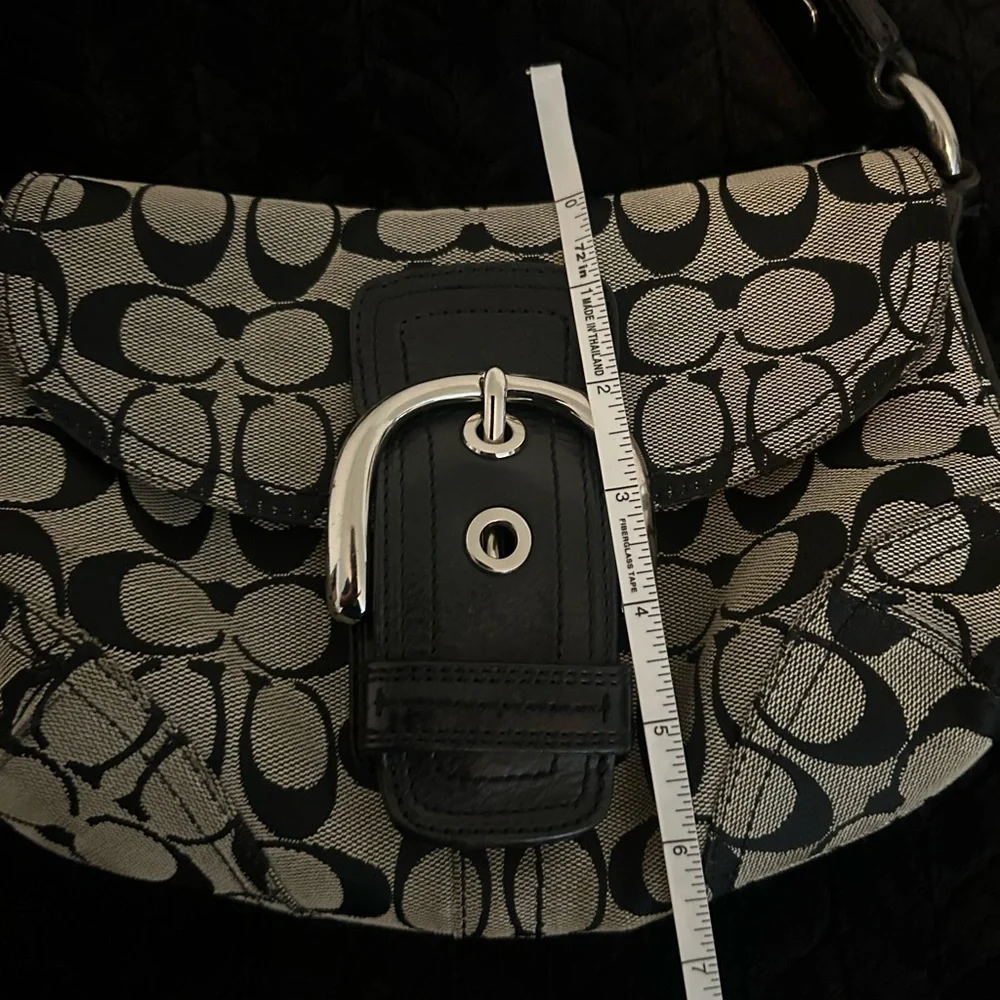 Coach Black & Khaki Signature Canvas Shoulder Bag with Buckle Accent - Picture 6 of 6